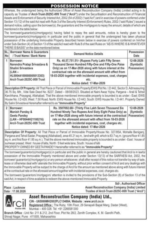 Public Possession Notice - Prayagraj Properties