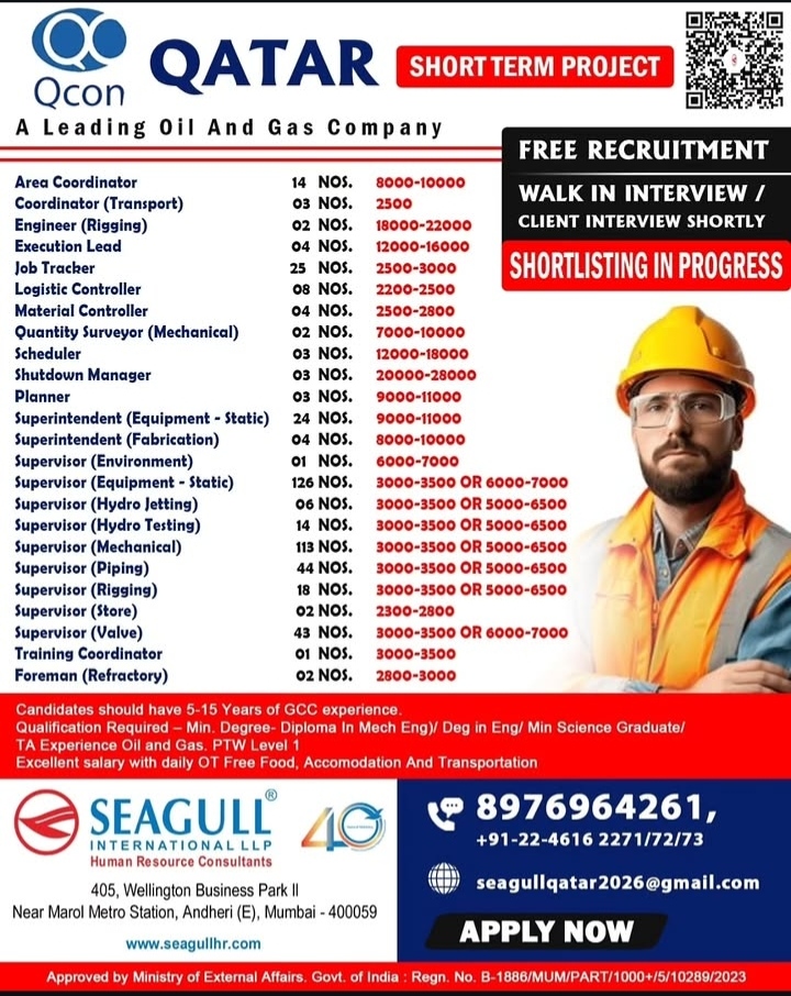 Qcon Qatar Oil & Gas Short-Term Project Recruitment Advertisement
