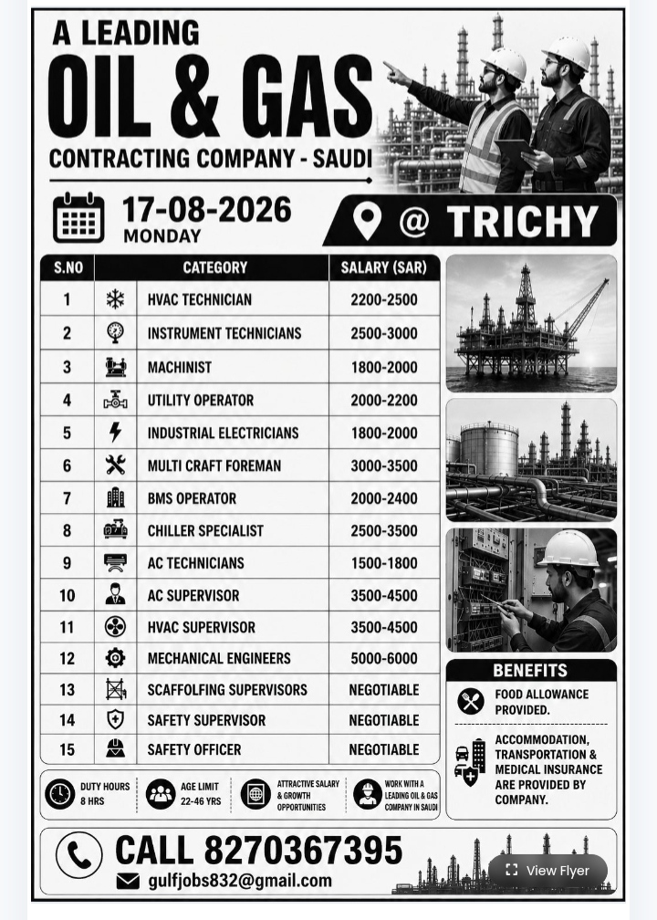 Saudi Oil & Gas Job Interview in Trichy