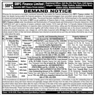 SBFC Finance Limited Demand Notice