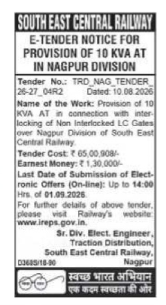 South East Central Railway E-Tender Notice for Nagpur Division