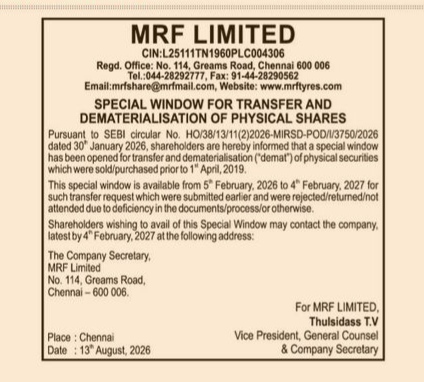 Special Window for Transfer and Dematerialisation of Physical Shares