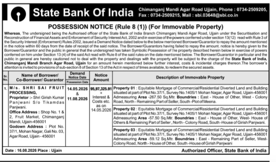 State Bank of India Possession Notice