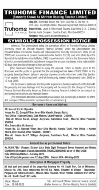 Symbolic Possession Notice of Truhome Finance Limited