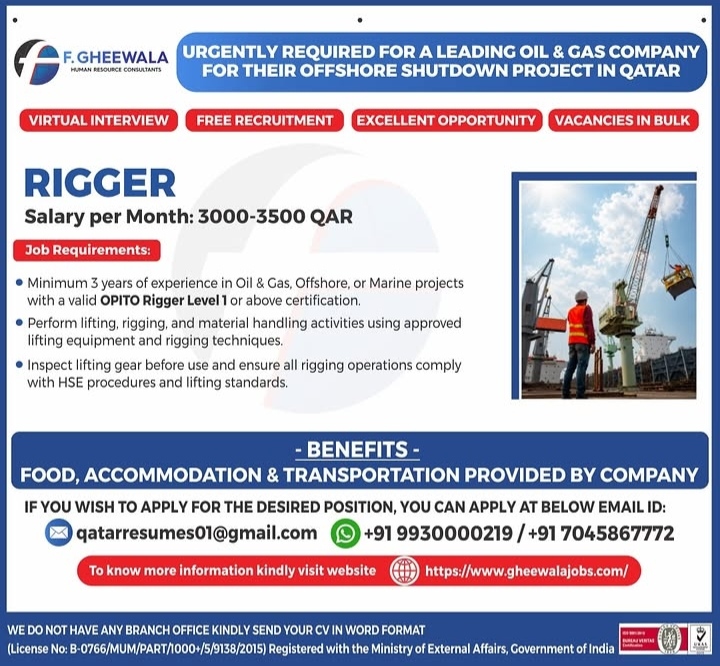 Urgent Hiring: Riggers for Oil & Gas Project in Qatar