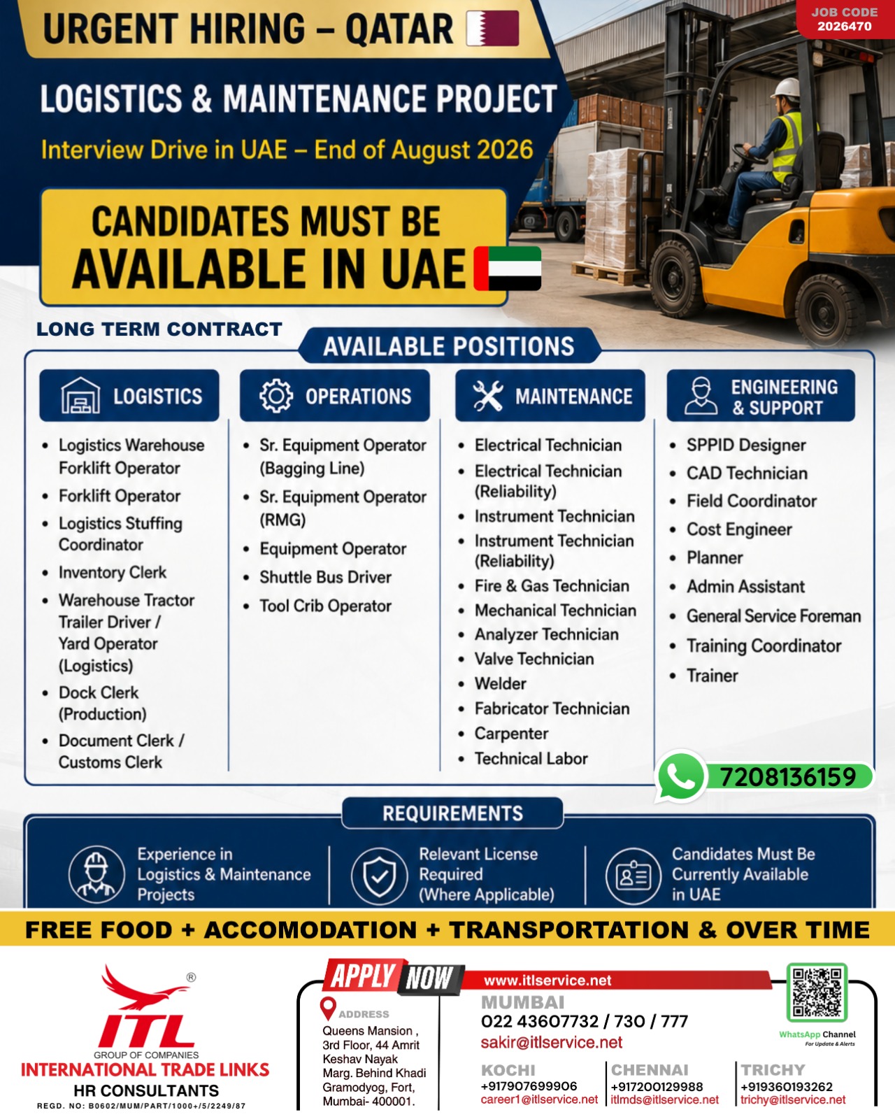 Urgent Job Openings: Logistics & Maintenance (Qatar/UAE)