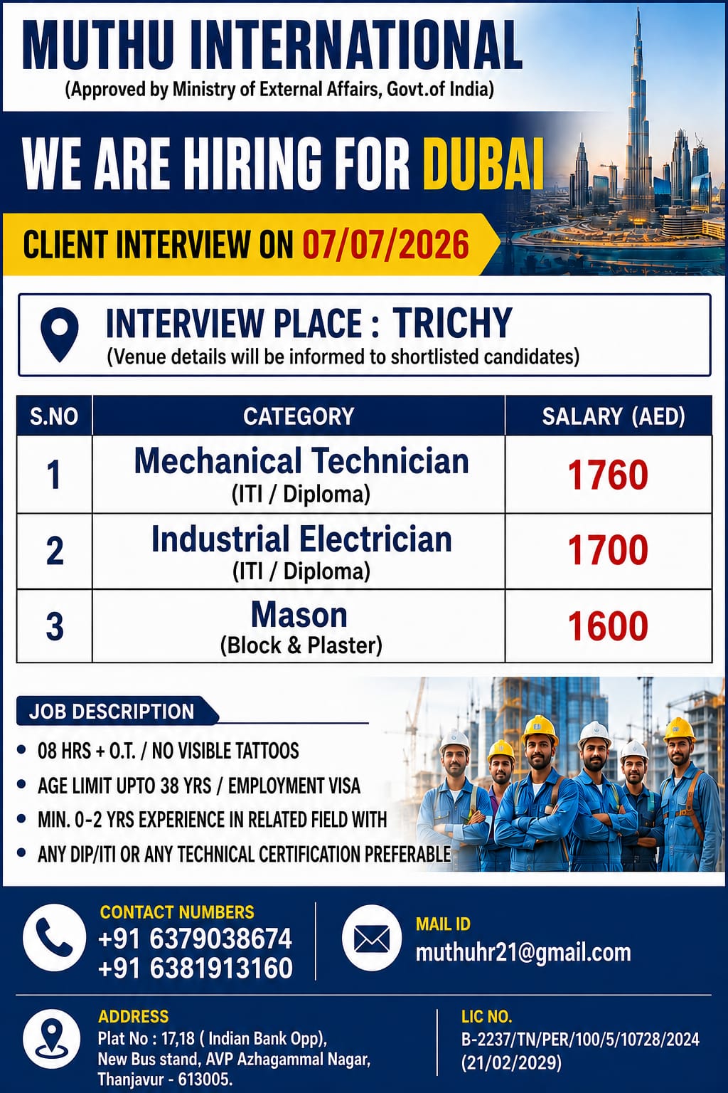 WE ARE HIRING FOR DUBAI