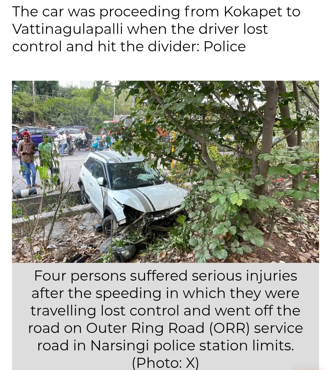 4 Injured in Road Accident on ORR in Narsingi