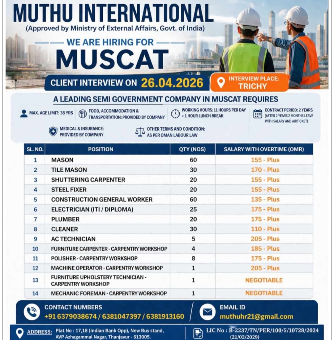A LEADING SEMI GOVERNMENT COMPANY IN MUSCAT IS RECRUITING