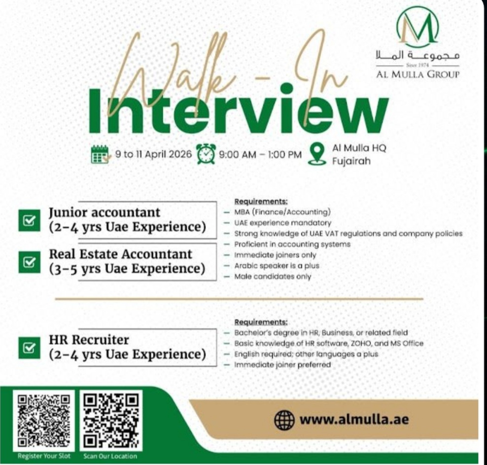 AL MULLA GROUP WALK IN INTERVIEW 2026