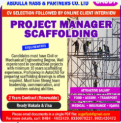 Al Nass Group requires Project Manager (Scaffolding) –