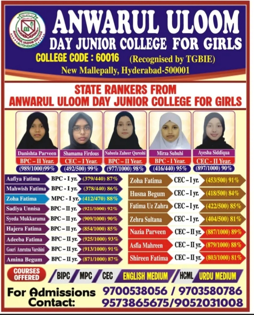 ANWAR UL ULOOM JUNIOR COLLEGE FOR GIRLS