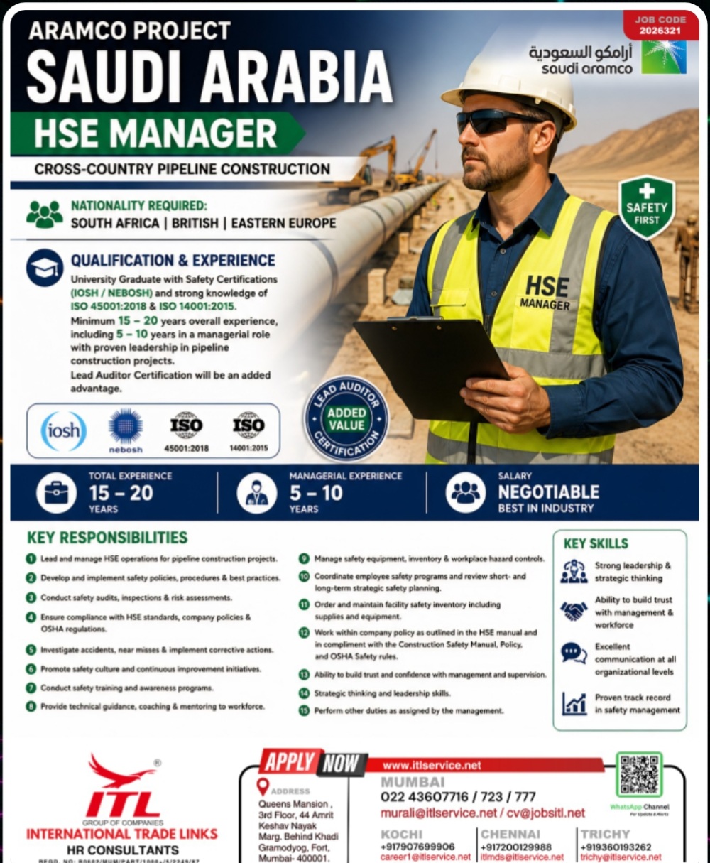 ARAMCO PROJECT IS HIRING FOR SAUDI ARABIA