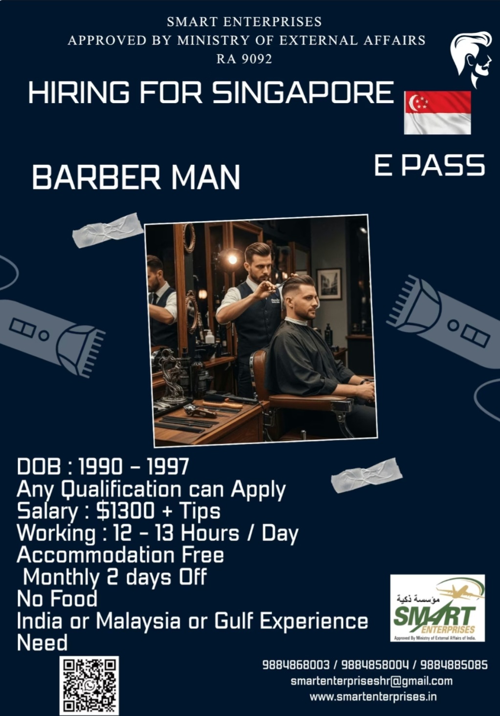 BARBER MAN HIRING FOR SINGAPORE