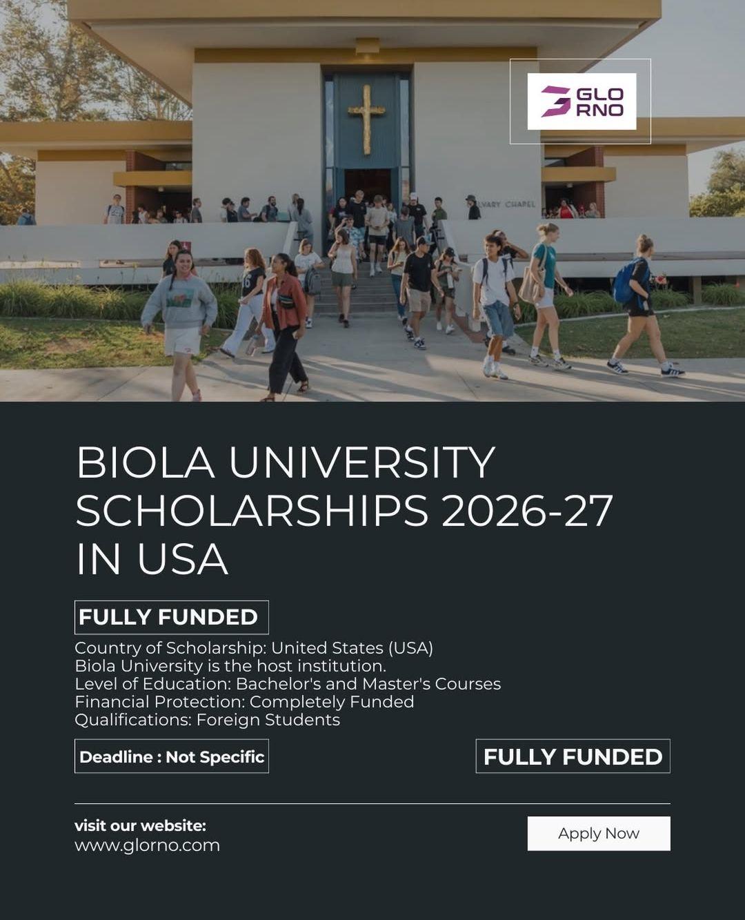 BIOLA UNIVERSITY SCHOLARSHIP 2026—27 IN USA