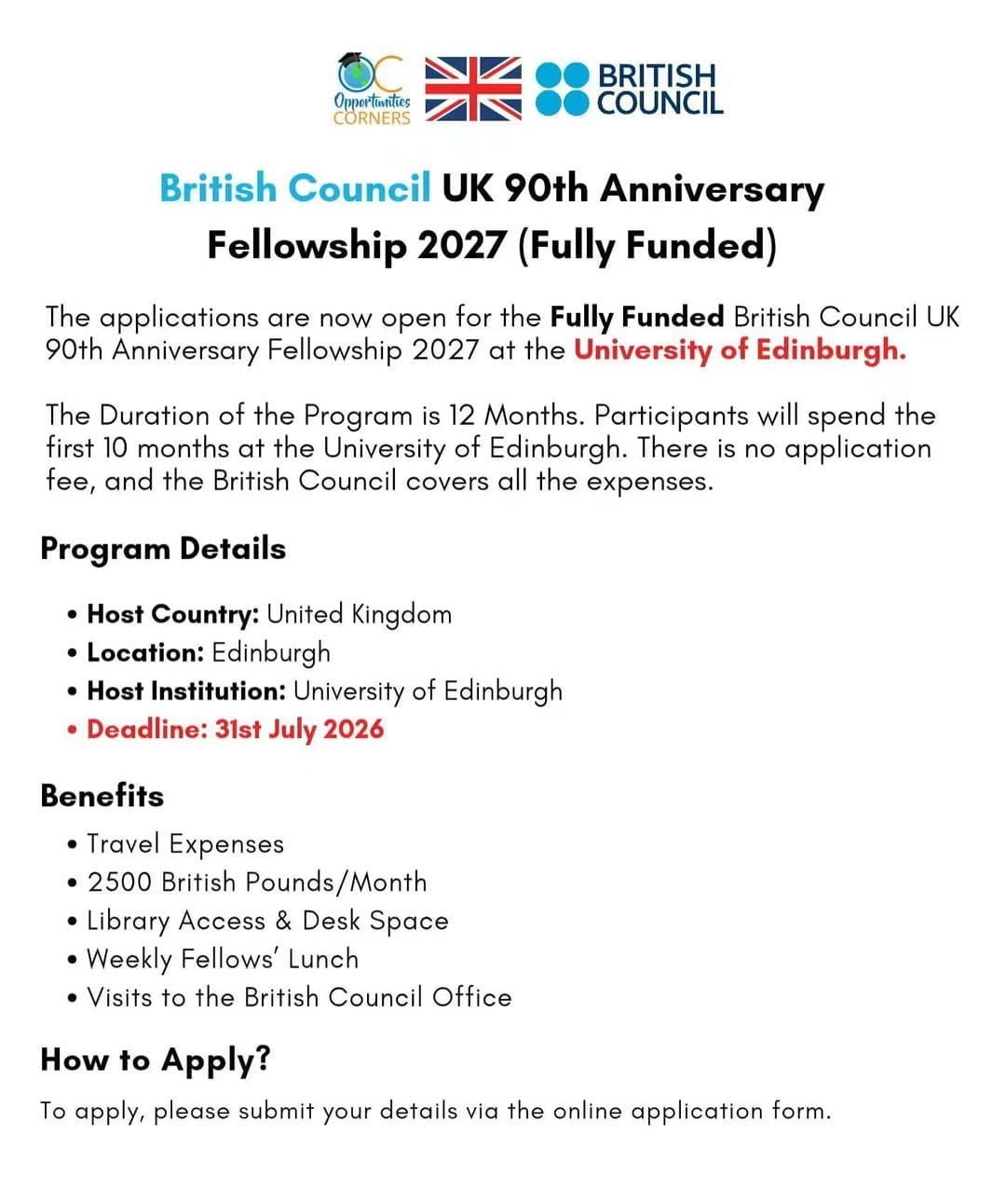 British Council UK 90th Anniversary Fellowship 2027 (Fully Funded)