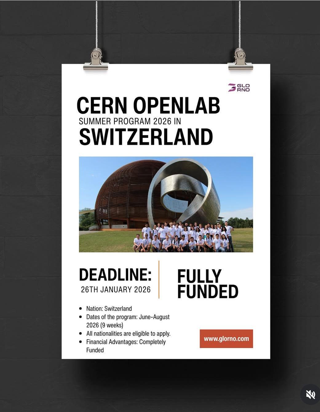 CERN OPENLAB SUMMER PROGRAM 2026 IN SWITZERLAND