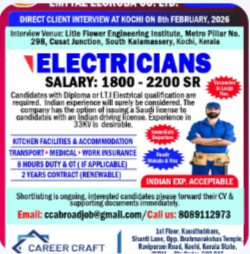 Client Interview at Kochi on 8th February, 2026 for Saudi Arabia