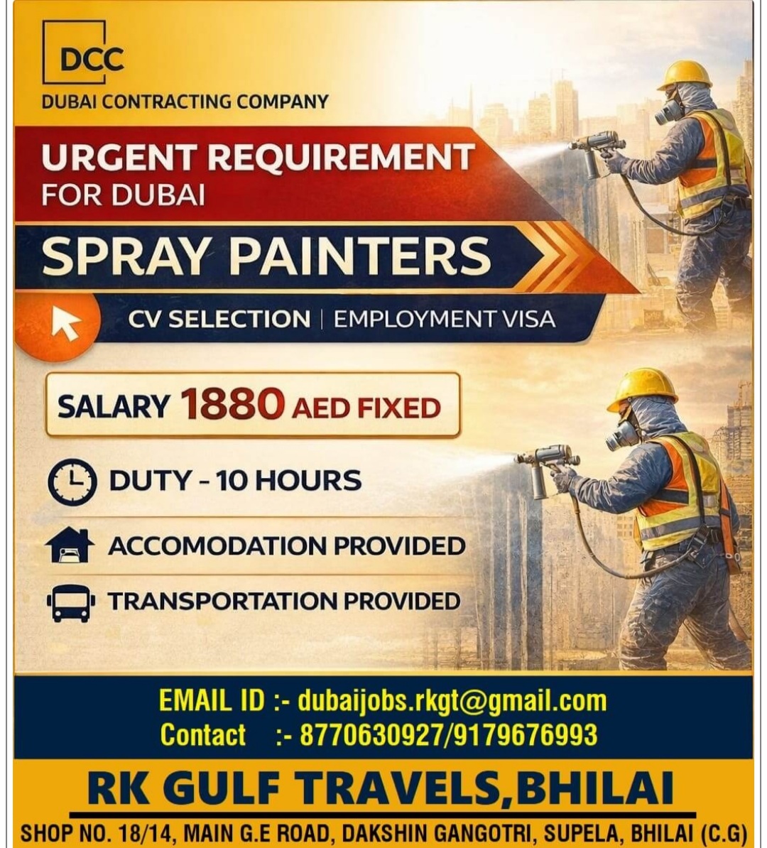 CONTRACTING COMPANY IN DUBAI REQUIREMENT FOR APRAY PAINTERS