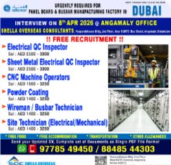 Electrical QC Inspector, CNC Machine Operator, Powder Coating, Wireman UAE