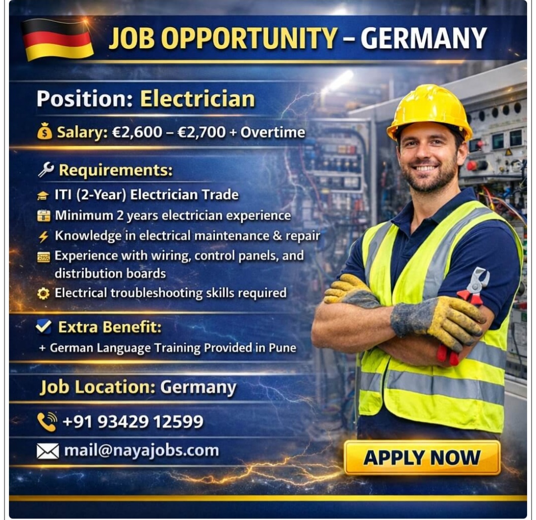 ELECTRICIAN JOB IN EUROPE