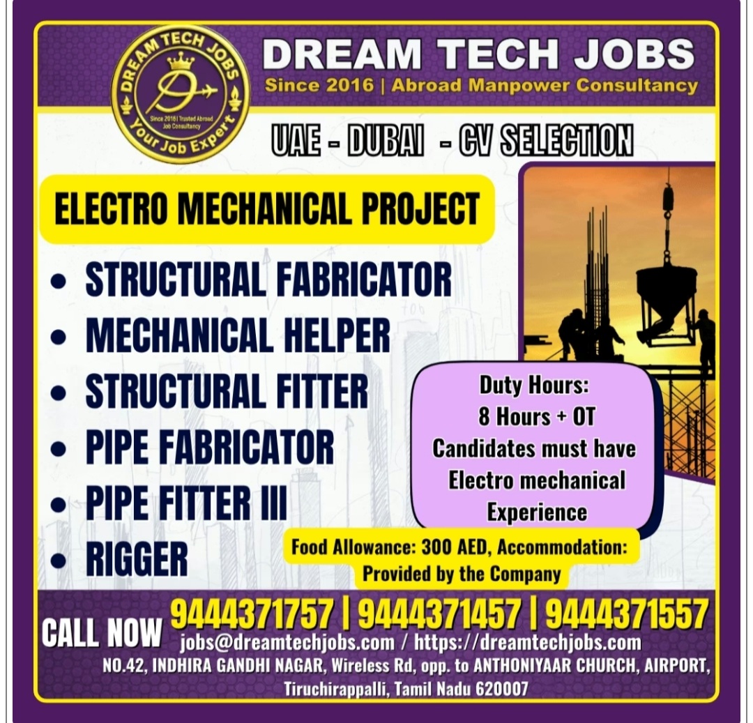 ELECTRO MECHANICAL PROJECT IS RECRUITING AT DUBAI