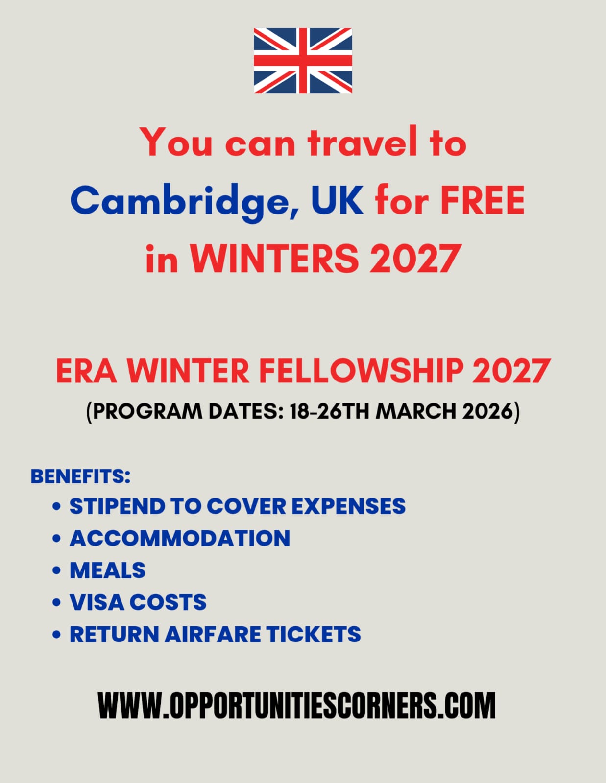 ERA Winter Fellowship 2027 in Cambridge, UK (Fully Funded)