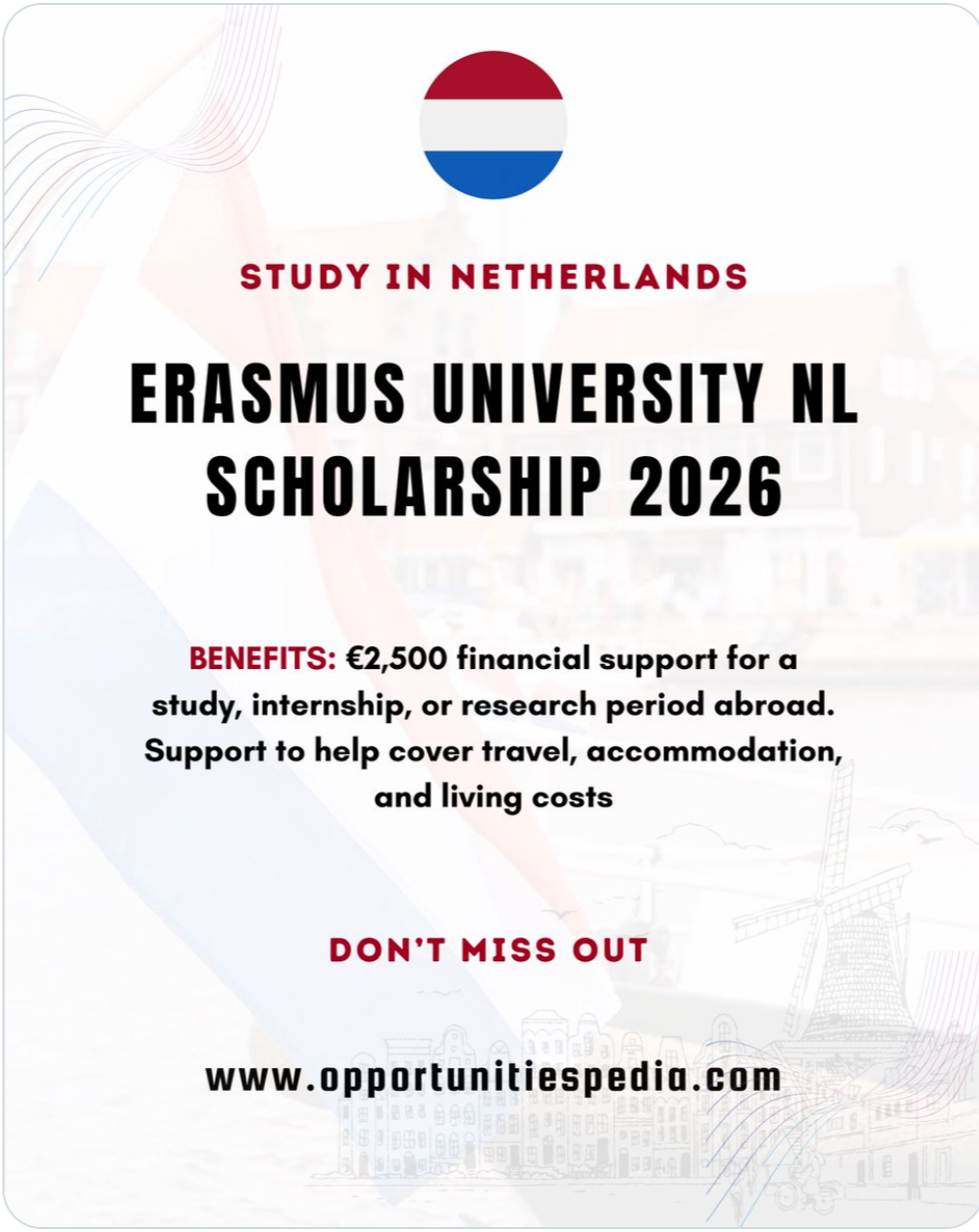 Erasmus University NL Scholarship 2026 | Netherlands