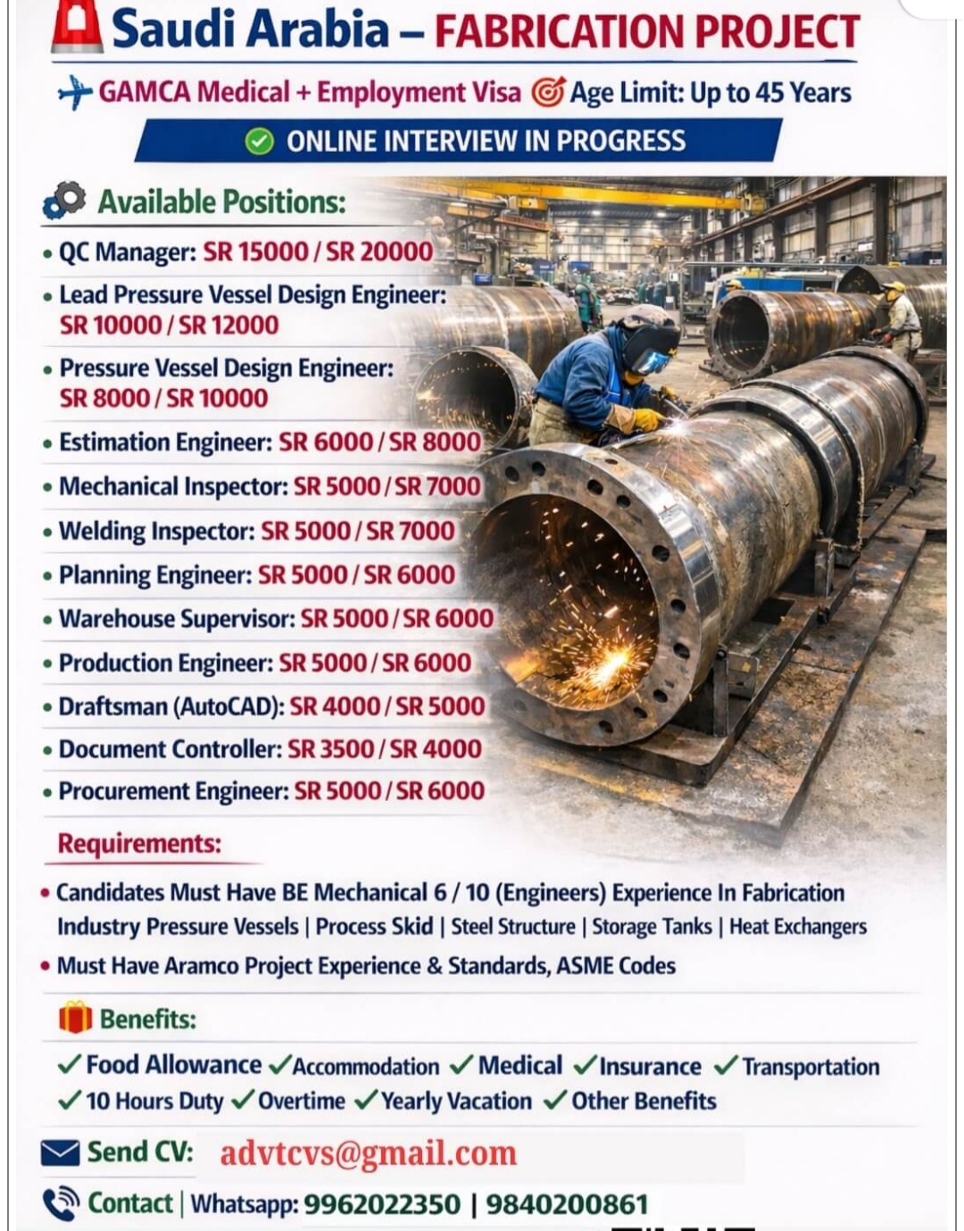 FABRICATION PROJECT RECRUITMENT AT SAUDI ARABIA