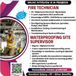 FIRE TECHNICIAN / WATERPROOFING SITE SUPERVISOR