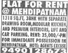 Flat for Rent at Mehdipatnam