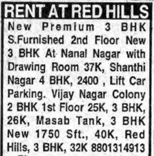 FLATS FOR RENT AT RED HILLS