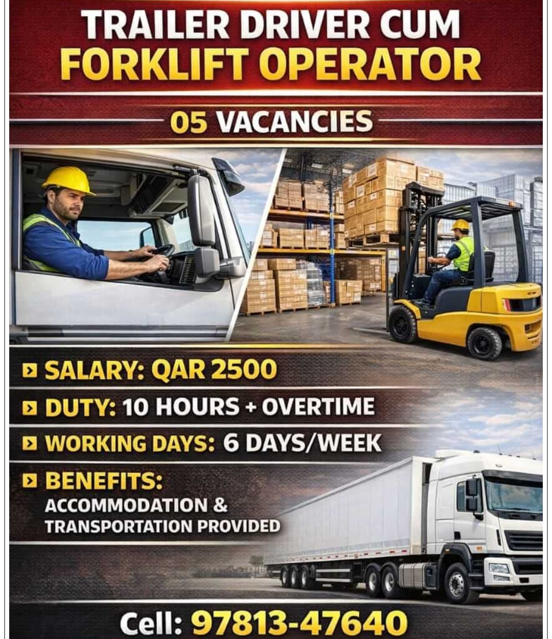 FORKLIFT OPERATOR JOB VACANCY AT QATAR