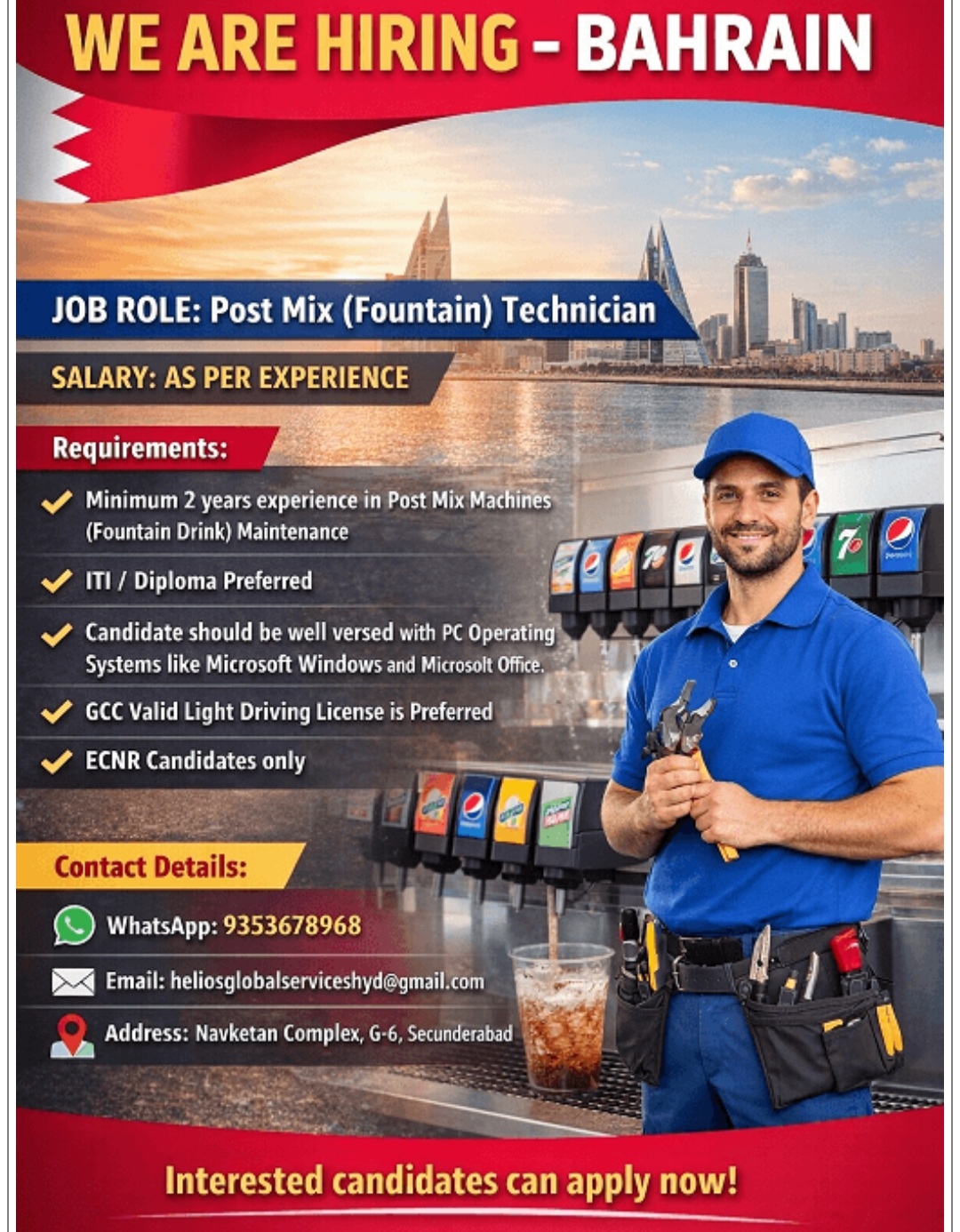 FOUNTAIN TECHNICIAN RECRUITMENT FOR BAHRAIN