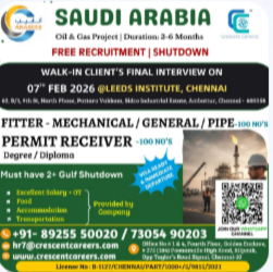 FREE RECRUITMENT – FITTER-MECHANICAL/PIPE/GENERAL / PERMIT RECEIVER