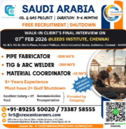 FREE RECRUITMENT – PIPE FABRICATOR / TIG & ARC WELDER