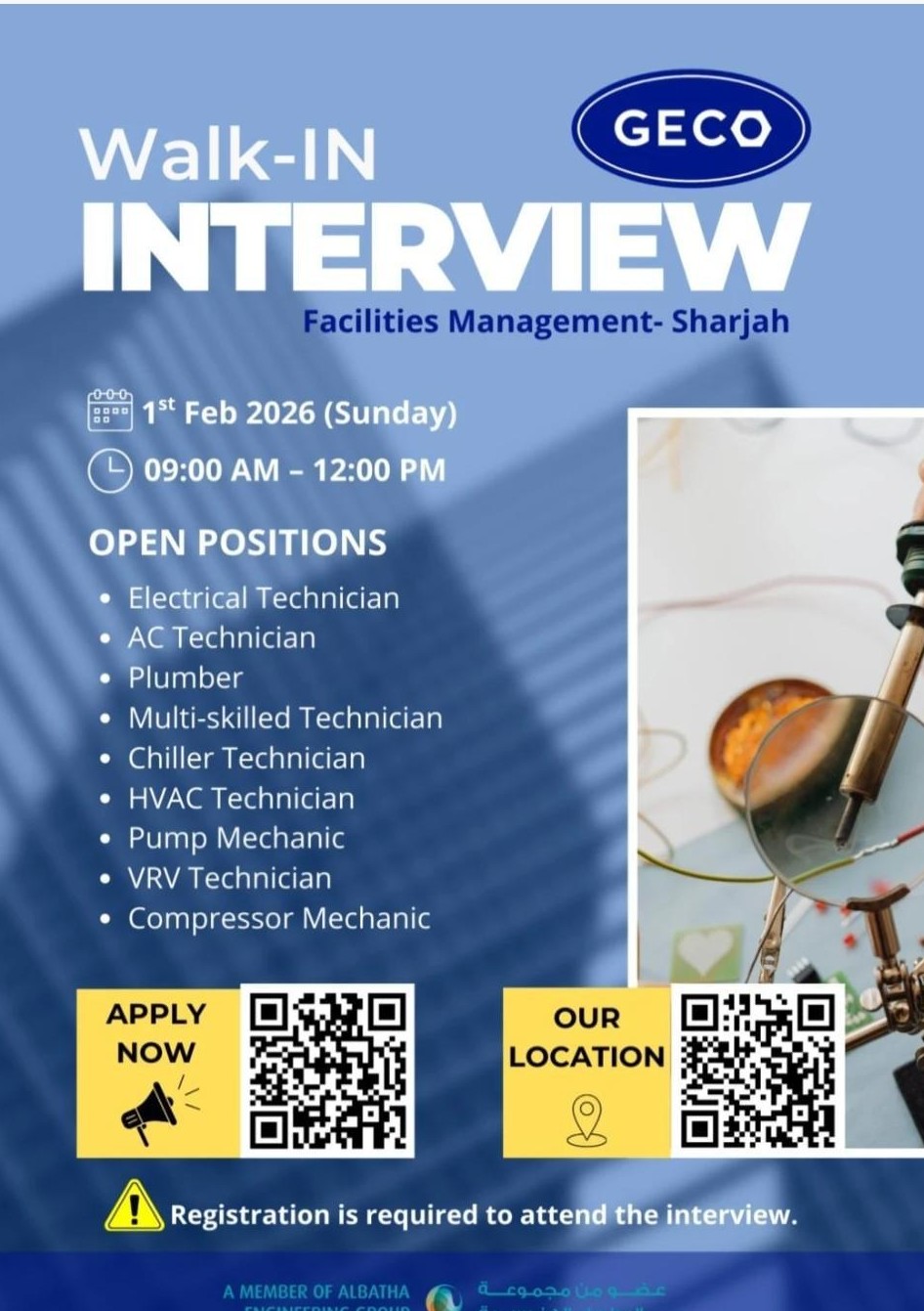 GECO M&E LTD Recruitment 2026 : Walk– in – Interview for High Paying Overseas Job in Sharjah