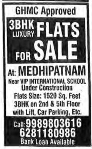 GHMC APPROVED 3 BHK LUXURY FLATS FOR SALE