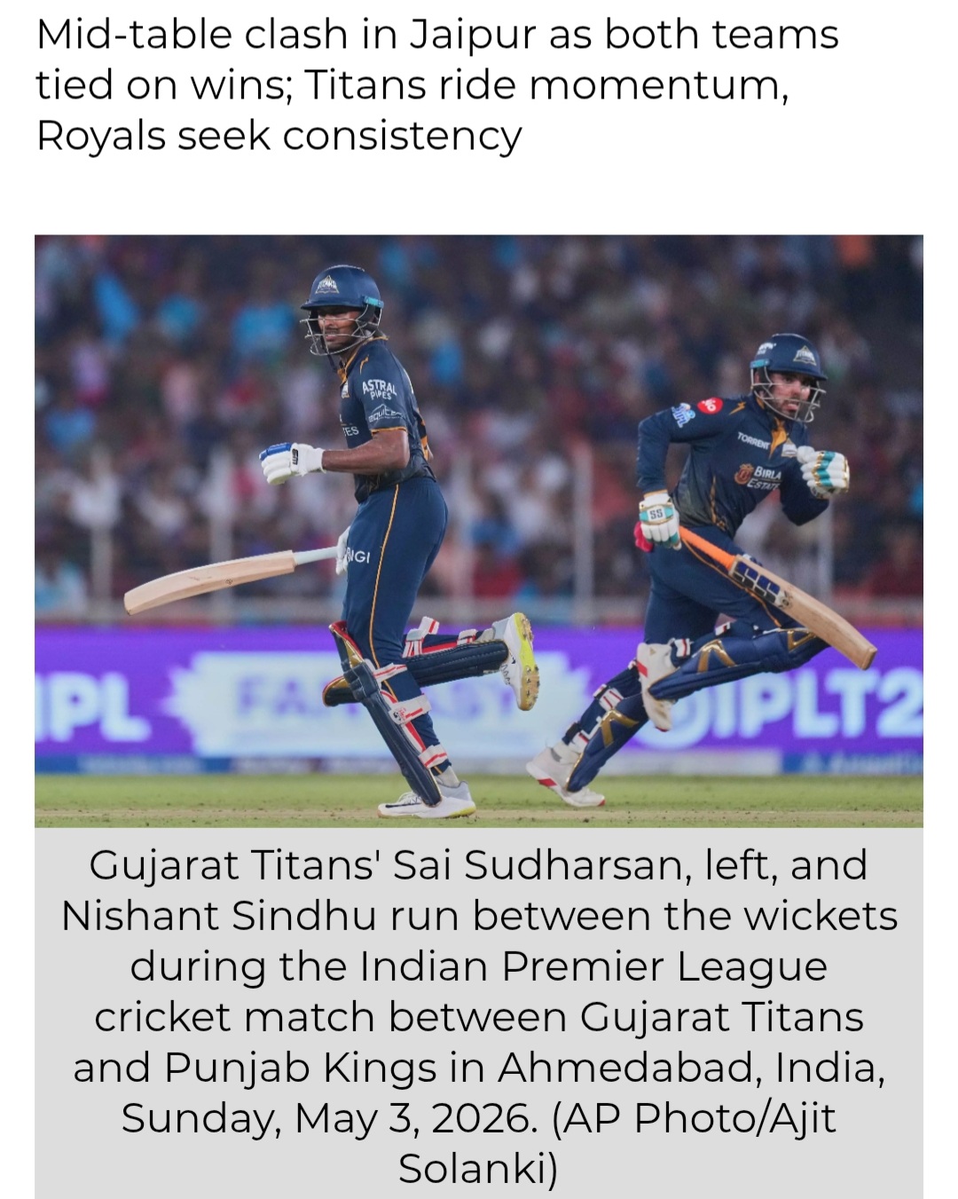 Gujarat Titans eye top four push against Rajasthan Royals