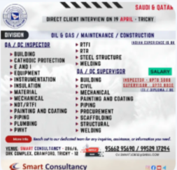Gulf Job Opportunity – Saudi & Qatar Direct Client Interview on 19 April – Trichy
