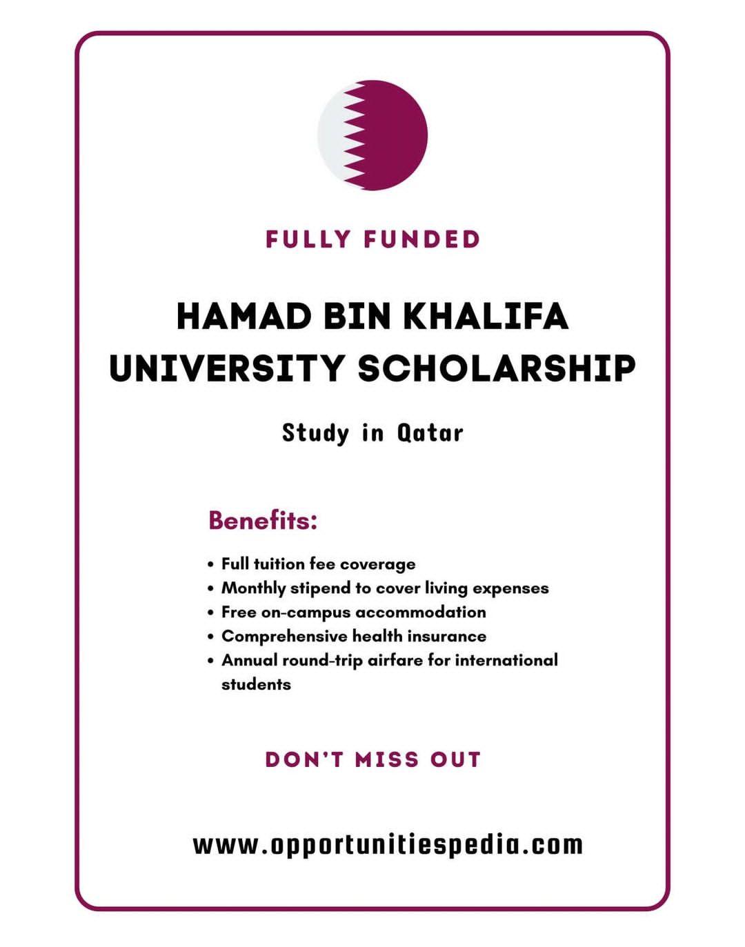 HAMADL BIN KHALIFA UNIVERSITY SCHOLARSHIP