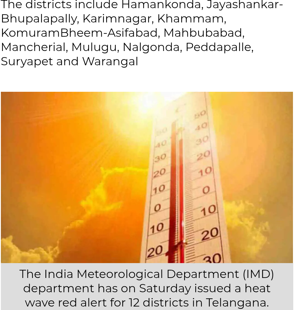 Heat Wave Red Alert Issued For 12 Districts In Telangana