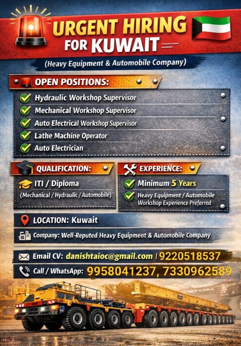 HEAVY EQUIPMENT AND AUTOMOBILE COMPANY HIRING AT KUWAIT