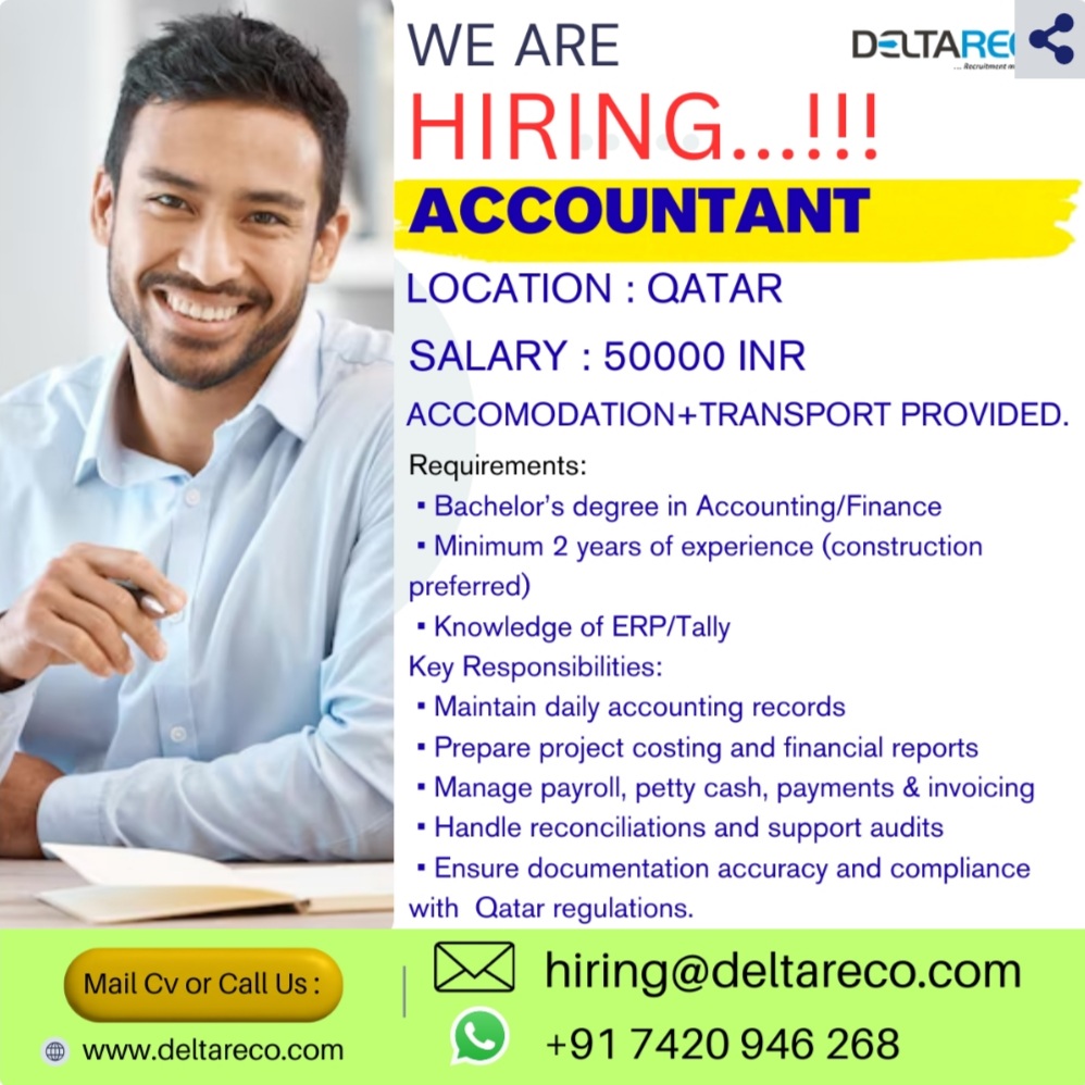 Hiring Accountant for Qatar with Good Salary