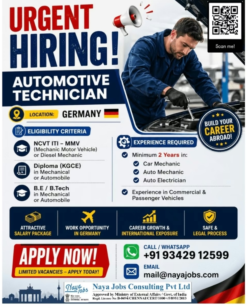 HIRING AUTOMOTIVE TECHNICIAN FOR GERMANY