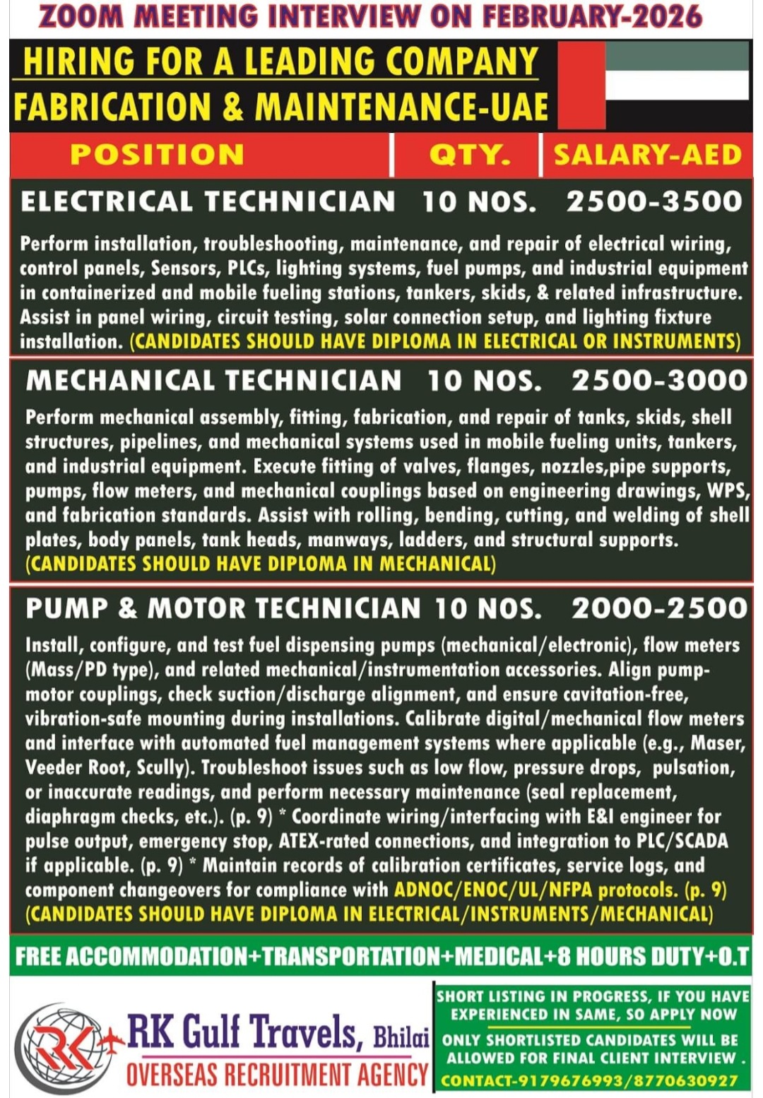 HIRING FOR A LEADING COMPANY - DUBAI (UAE)