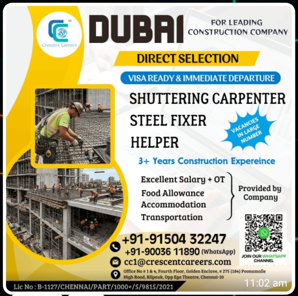 HIRING FOR LEADING CONSTRUCTION COMPANY