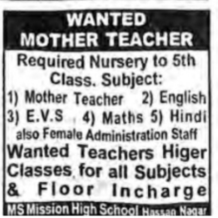 HIRING FOR MOTHER TEACHER