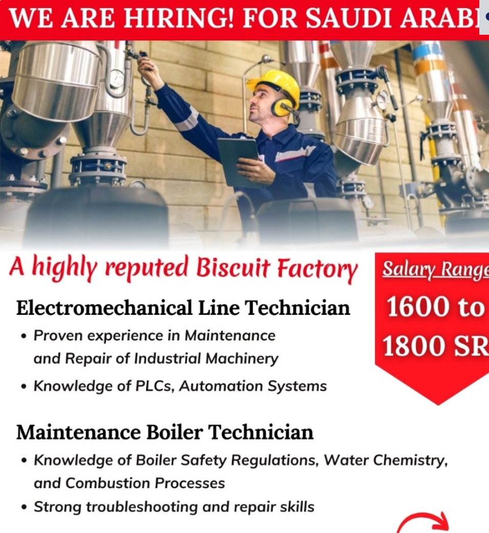 HIRING! FOR SAUDI ARABIA A highly reputed Biscuit Factory