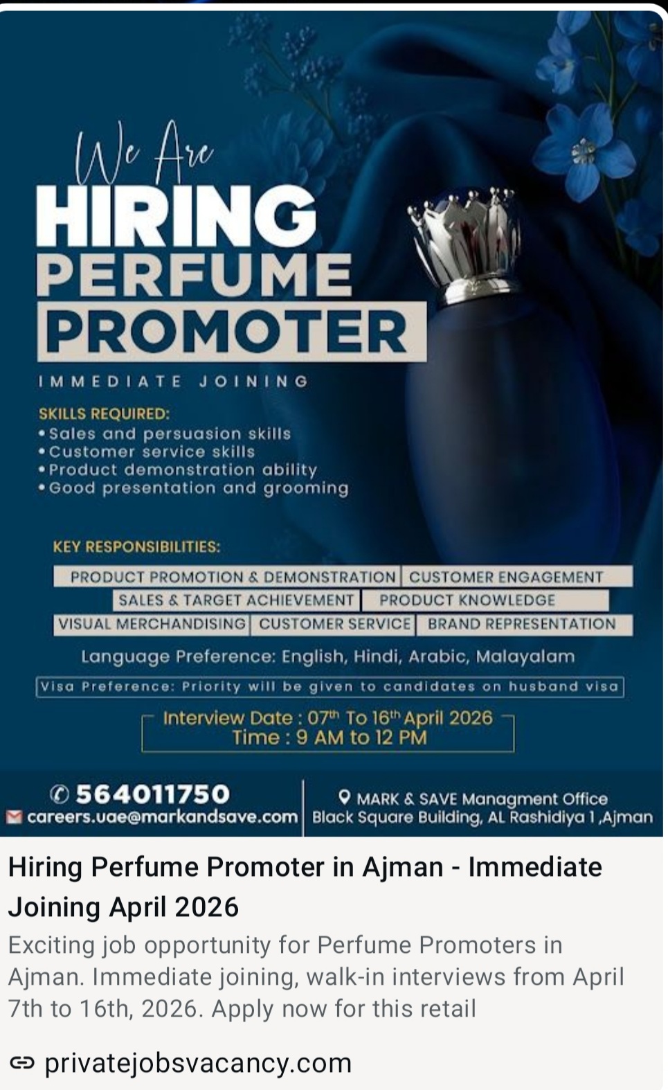 HIRING PERFUME PROMOTER IN AJMAN